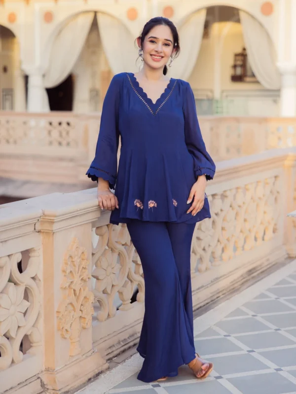 Yash Blue Embroidered Muslin Coord Set