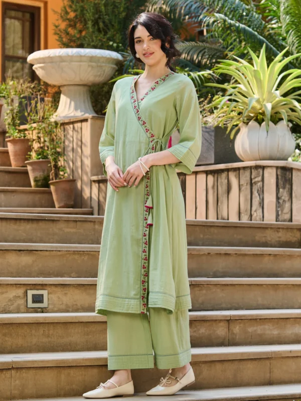 Brisa Green Embroidered Cotton Kurta Set
