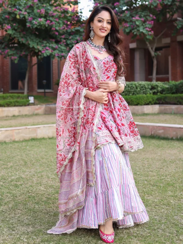 Tickled Pink Handblock Sharara Set