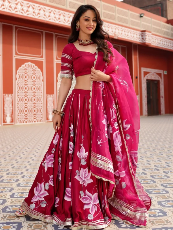 Magenta Pink Handpainted Lehenga Set